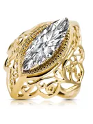 14k żółte złoto Cyrkonia Pierścionek Klasyczny Vintage vrc017y